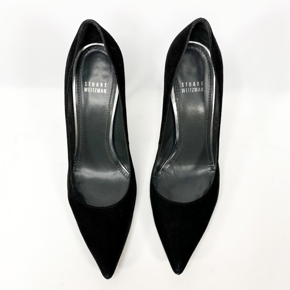 STUART WEITZMAN Nouveau Black Suede Pointed Pumps - Picture 5 of 8
